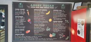 Menu at the new location at Angry Vegan in Penticton
