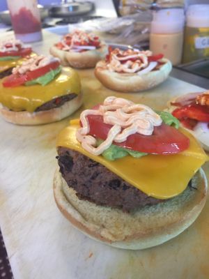 Latin fiesta burgers (bean burger) with cheddar cheese, simply delicious. People come from all over to try 1 at Angry Vegan in Penticton