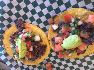 Bean tostadas yummy at Angry Vegan in Penticton