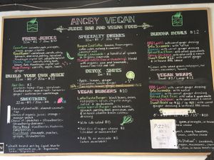 Our current menu at Angry Vegan in Penticton