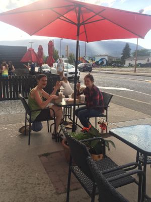 Outside our patio  at Angry Vegan in Penticton