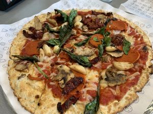 Vegan cheese and pepperoni!  at Azzip Pizza in Bloomington