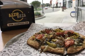 Vegan cheeze and sausage! at Azzip Pizza in Bloomington