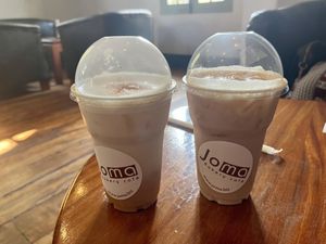 Coffee & chai tea latte with soy milk   at Joma Bakery Cafe - Hua Xieng in Luang Prabang
