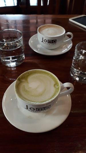 Matcha latte and chai tea latte both with soy milk at Joma Bakery Cafe - Hua Xieng in Luang Prabang