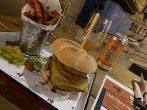 Smokin Seitan Burger with Sweet Potato Fries  at Beer and Bird in St Ives