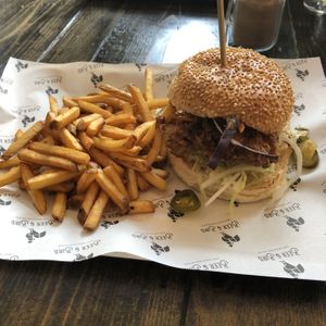 Raging Seitan burger vegan option!
Was actually pretty spicy ;) at Beer and Bird in St Ives