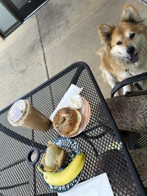 Vegan blueberry muffin and vegan cream cheese with my bagel  at Shanahan's Coffee House in Mukwonago