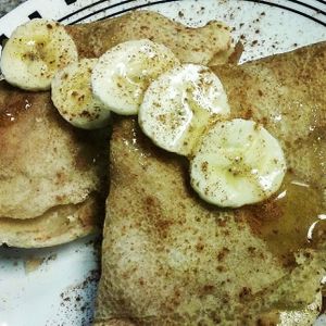 Banana honey crepes substitute maple syrup. at Shanahan's Coffee House in Mukwonago