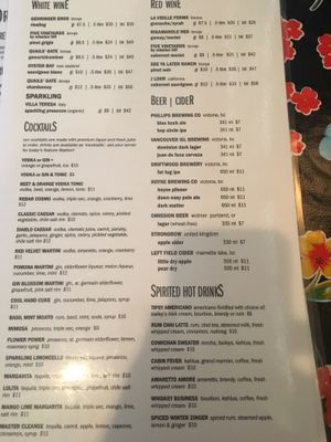 Menu at Rebar Modern Food in Victoria