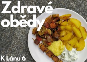 Tofu souvlaki s pečenými bramborami, tzatziki, skordalia, briam a řecký salát. at Zdrava Vyziva - Prague 6 in Prague