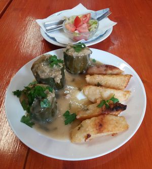 Stuffed zucchini with celery fries at Zdrava Vyziva - Prague 6 in Prague