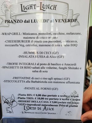 Lunch menu at Alice e Viola in Collegno