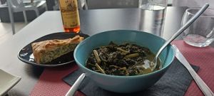 Spinach quiche and savoy soup at Alice e Viola in Collegno