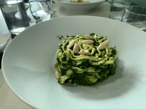 Orecchiette alle cime di rapa, mandorle e crema di zafferano  at Alice e Viola in Collegno