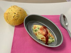 Fresh corn bread with Olivier (Russian) salad at Alice e Viola in Collegno