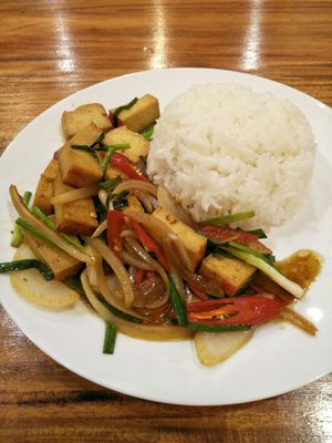 Fried tofu with rice at Bangkok Story in Bangkok