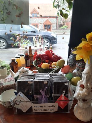 Vegan chocolate handmade and local £2.50 a large bar at Cafe Carmel in Bacton