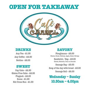 Takeaway menu at Cafe Carmel in Bacton