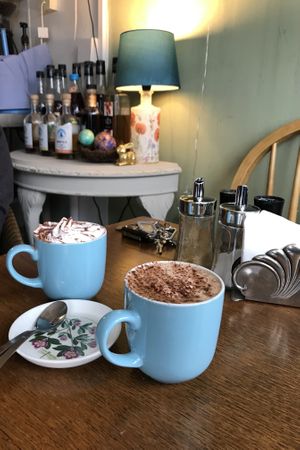 Two hot chocs😄 at Cafe Carmel in Bacton