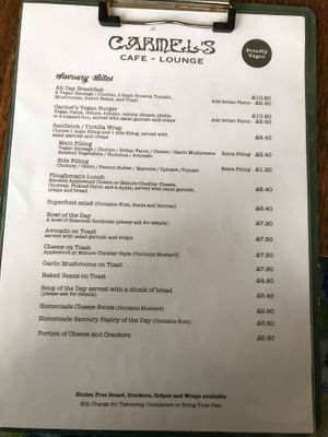 Carmel’s menu  at Cafe Carmel in Bacton