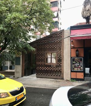 Outside entrance to the restaurant at Salt in Tirana