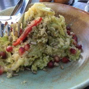 Quinoa and kale salad w/ grapes, pomegranate and capsicum. at Salt in Tirana