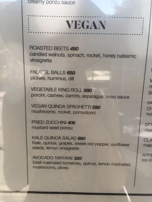 Vegan menu  at Salt in Tirana