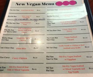 Vegan menu  at Pho Saigon Village Noodle House in Vallejo