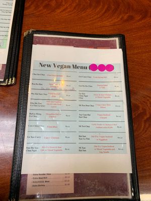 Vegan menu  at Pho Saigon Village Noodle House in Vallejo