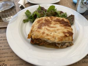 Vegan Mousaka at Aubergine Cafe in Corfu