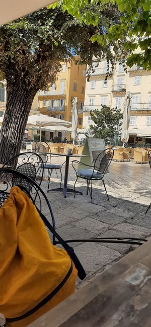 Dining area at Aubergine Cafe in Corfu