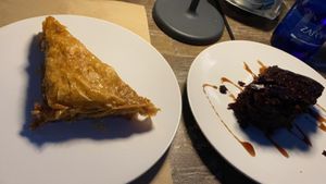 Baklava and chocolate cake at Aubergine Cafe in Corfu