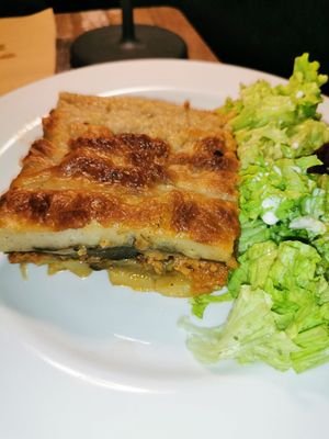 Vegan moussaka, very tasty at Aubergine Cafe in Corfu