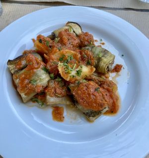 Stuffed eggplant 🍆  at Aubergine Cafe in Corfu