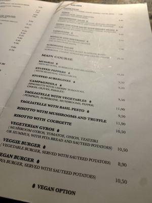 Menue  at Aubergine Cafe in Corfu