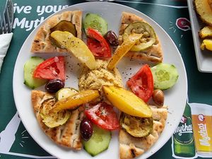 Large Greek platter (vegan) at Aubergine Cafe in Corfu