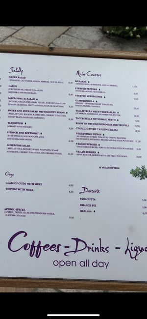 Menu part II at Aubergine Cafe in Corfu