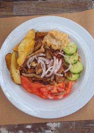 Vegan gyros with hummis at Aubergine Cafe in Corfu