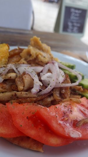Vegan gyros with hummus at Aubergine Cafe in Corfu