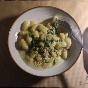 Gnocchi with cashew cream at Aubergine Cafe in Corfu