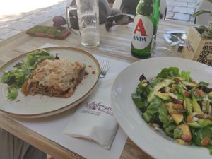Musaka + salad at Aubergine Cafe in Corfu