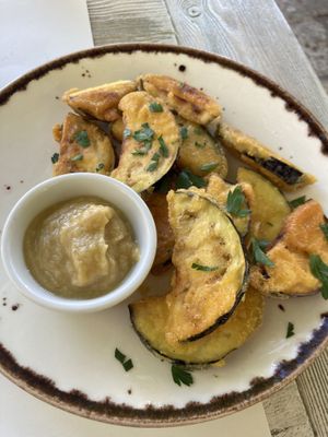 fried aubergine chips  at Aubergine Cafe in Corfu