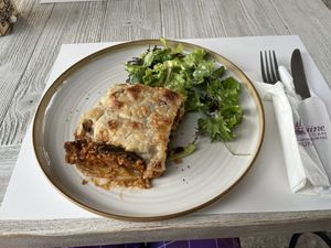Vegan moussaka  at Aubergine Cafe in Corfu