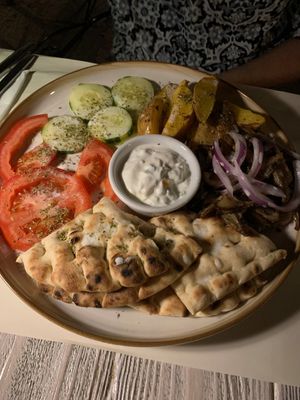 Vegan Gyros (with vegetarian Tzatziki) at Aubergine Cafe in Corfu