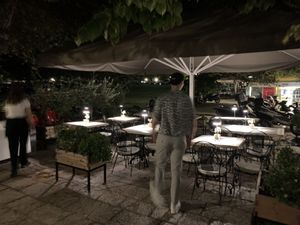 Lovely outside terrace at Aubergine Cafe in Corfu