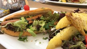 Vegan hotdog at Aubergine Cafe in Corfu