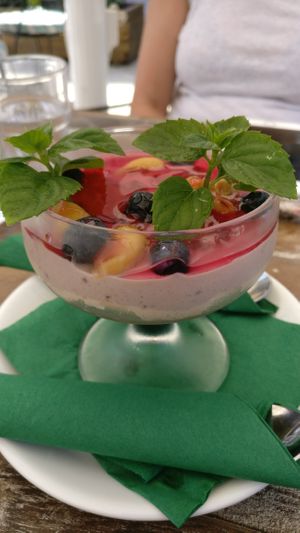 Vegan cheesecake at Aubergine Cafe in Corfu