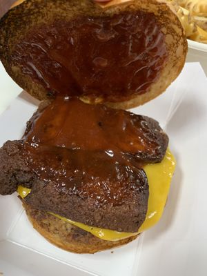 Western burger - minus onions  at Meta Burger in Denver