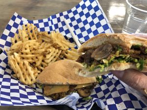 Flatiron burger and fries  at Meta Burger in Denver
